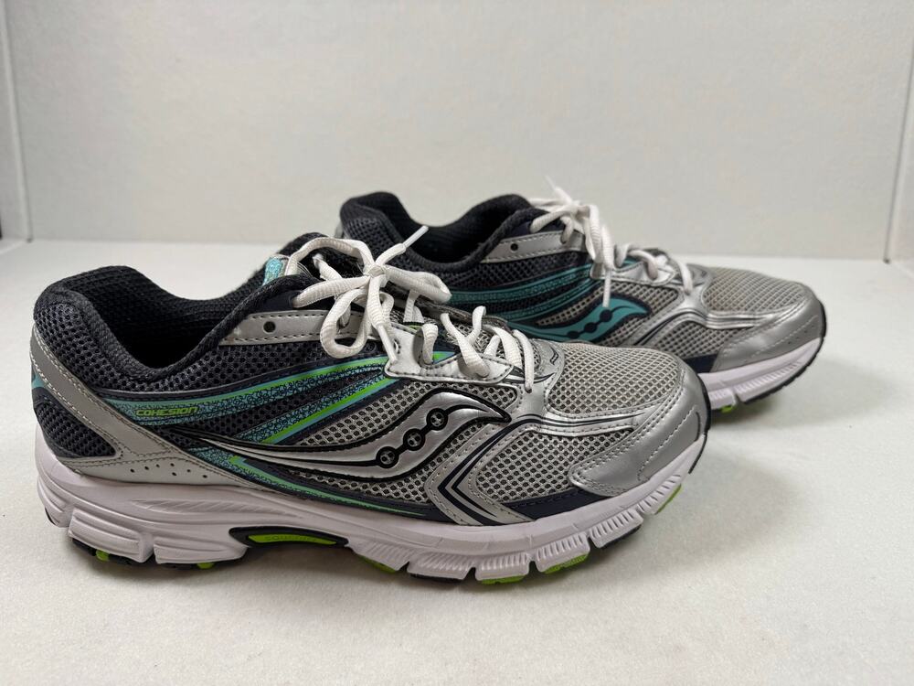 Saucony Women's Cohesion9 Running Shoe Sneaker S15262-5 Silver Teal Navy Blue 11
